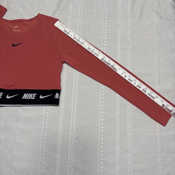 Nike Women’s Crop Long Sleeve Nike Tape Logo - Size Medium / Coral - Picture 7 of 12